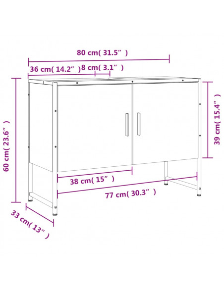 Mobile Lavabo Bagno Nero 60x30x60 cm Legno Multistrato