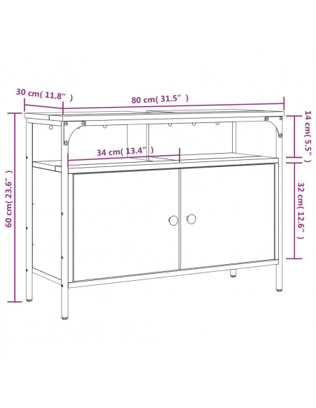 Mobile Lavabo Bagno Nero 80x30x60 cm in Legno Multistrato