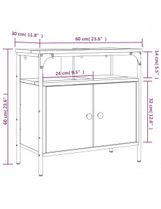 Mobile Lavabo Bagno Rovere Fumo 60x30x60 cm Legno Multistrato