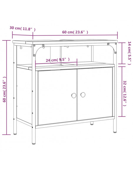 Mobile Lavabo Bagno Rovere Marrone 60x30x60cm Legno Multistrato