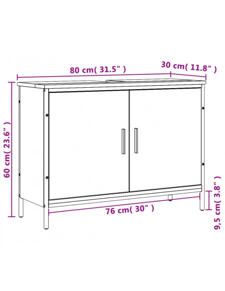 Mobile Lavabo Bagno Rovere Marrone 80x30x60cm Legno Multistrato