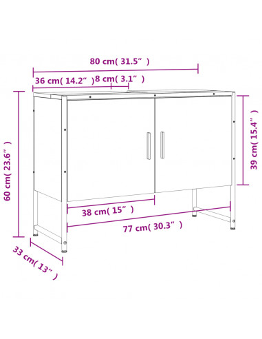 Mobile Lavabo Bagno Rovere Sonoma 60x30x60 cm Legno Multistrato