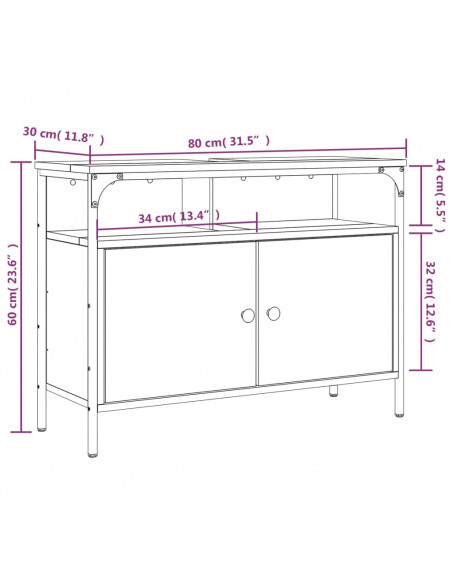 Mobile Lavabo Bagno Rovere Sonoma 80x30x60 cm Legno Multistrato