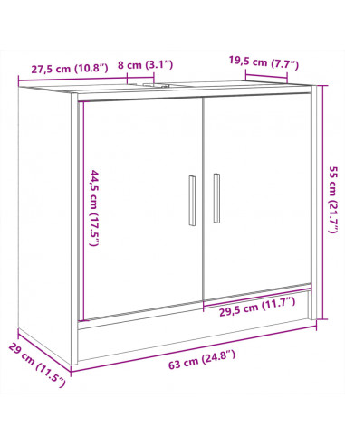 Mobile Lavabo Grigio Cemento 63x29x55 cm in Legno Multistrato