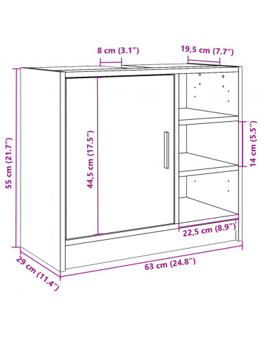 Mobile Lavabo Grigio Sonoma 63x29x55 cm in Legno Multistrato