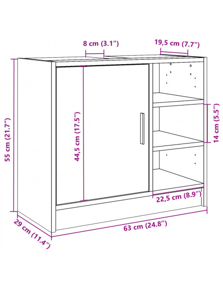 Mobile Lavabo Nero 63x29x55 cm in Truciolato
