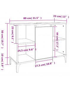 Mobile Lavabo Nero 80x33x60 cm in Legno Multistrato