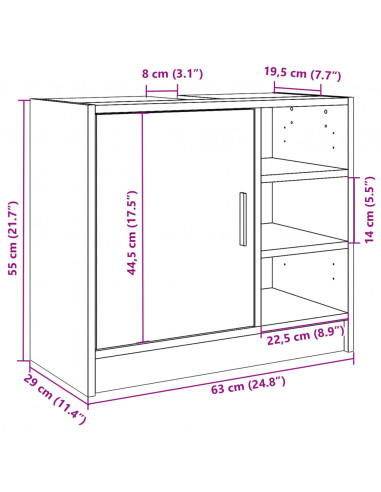 Mobile Lavabo Rovere Fumo 63x29x55 cm in Truciolare