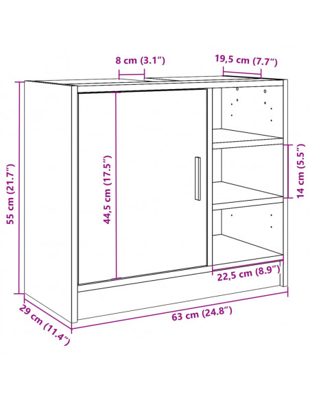 Mobile Lavabo Rovere Fumo 63x29x55 cm in Truciolare