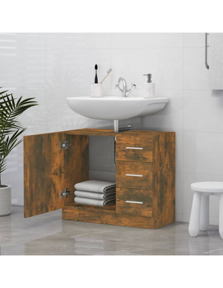 Mobile Lavabo Rovere Fumo 63x30x54 cm in Legno Multistrato