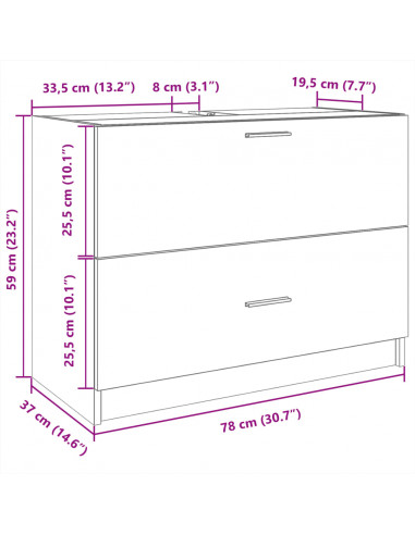 Mobile Lavabo Rovere Fumo 78x37x59 cm in Truciolare