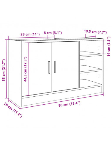 Mobile Lavabo Rovere Fumo 90x29x55 cm in Truciolare