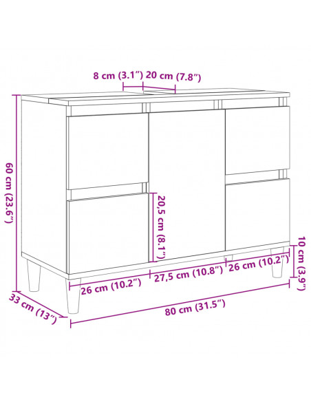 Mobile Lavabo Rovere Sonoma 80x33x60 cm in Legno Multistrato