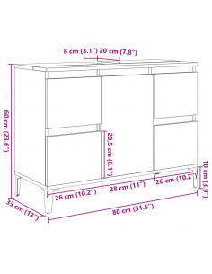 Mobile Lavabo Rovere Sonoma 80x33x60 cm in Legno Multistrato
