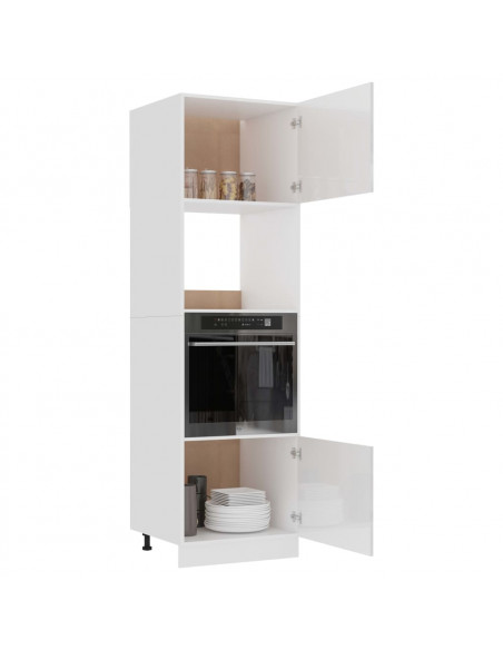 Mobile Microonde Bianco Lucido 60x57x207 cm Legno Multistrato