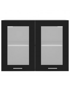 Mobile Pensile con Vetro Nero 80x31x60 cm Legno Multistrato