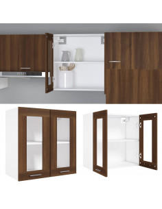 Mobile Pensile con Vetro “Lyon” Rovere Marrone 60x31x60 cm