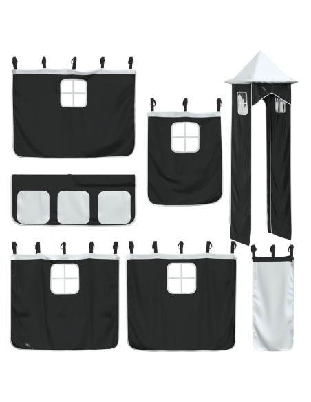 Letto a Soppalco con Torre Bambini Bianco e Nero 90x200cm Pino
