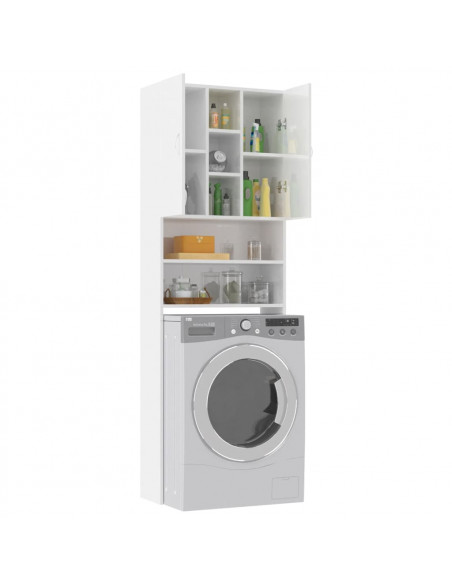Mobile per Lavatrice Bianco Lucido 64x25,5x190 cm