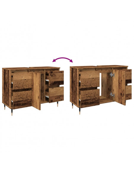 Mobile da Bagno Legno Antico 80x33x60 cm in Legno Multistrato