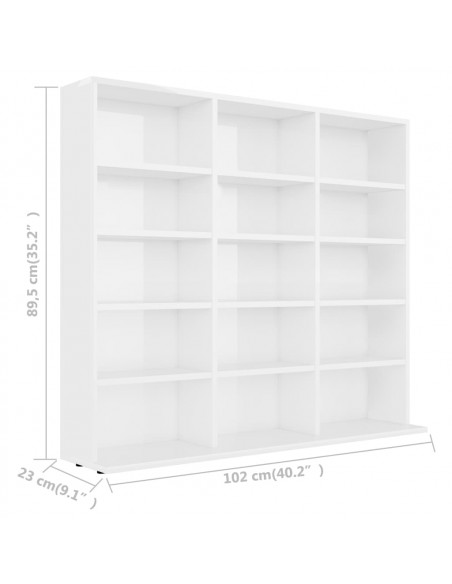 Mobile Porta CD Bianco Lucido 102x23x89,5 cm Legno Multistrato