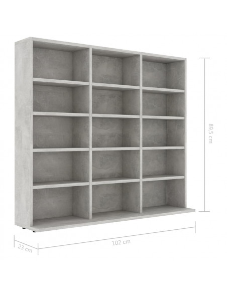 Mobile Porta CD Grigio Cemento 102x23x89,5 cm Legno Multistrato