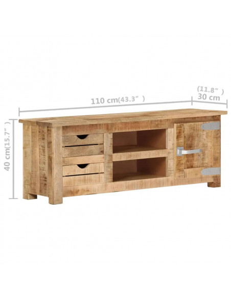 Mobile Porta TV 110x30x40 cm in Legno di Mango Grezzo