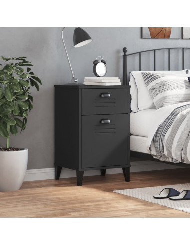 Comodino VIKEN Nero in Legno Massello di Pino