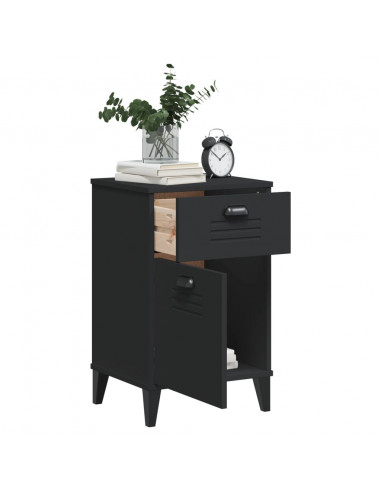 Comodino VIKEN Nero in Legno Massello di Pino