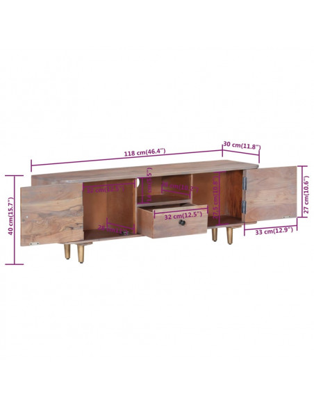 Mobile Porta TV 118x30x40 cm in Legno Massello di Acacia