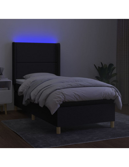 Letto a Molle con Materasso e LED Nero 90x200 cm in Tessuto