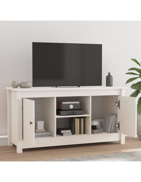 Mobile Porta TV Bianco 103x36,5x52 cm in Legno Massello di Pino