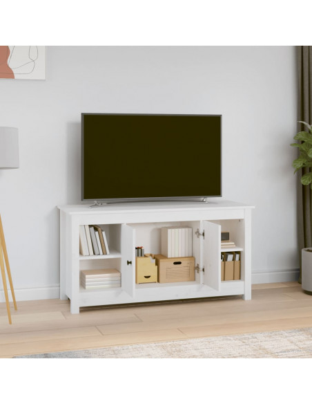 Mobile Porta TV Bianco 103x36,5x52 cm in Legno Massello di Pino