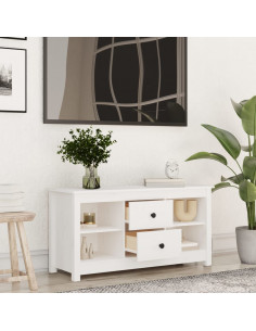 Mobile Porta TV Bianco 103x36,5x52 cm in Legno Massello di Pino