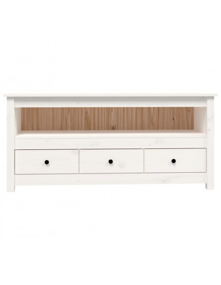 Mobile Porta TV Bianco 114x35x52 cm in Legno Massello di Pino
