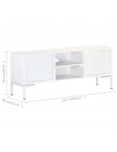 Mobile Porta TV Bianco 115x30x46cm in Legno Massello di Mango