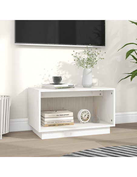Mobile Porta TV Bianco 60x35x35 cm in Legno Massello di Pino