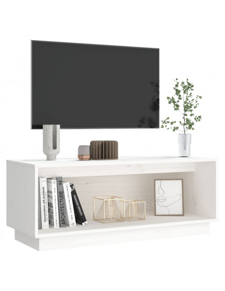 Mobile Porta TV Bianco 90x35x35 cm in Legno Massello di Pino
