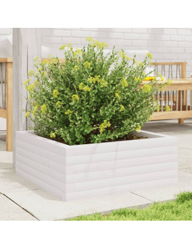 Fioriera da Giardino Bianca 60x60x23 cm Legno Massello di Pino