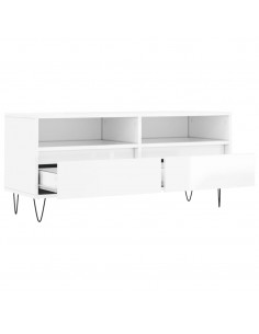 Mobile Porta TV Bianco Lucido 100x34,5x44,5cm Legno Multistrato