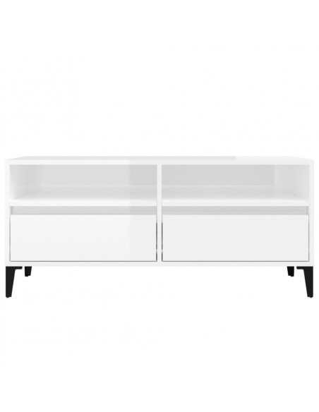 Mobile Porta TV Bianco Lucido 100x34,5x44,5cm Legno Multistrato