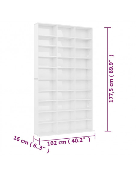Mobile Porta TV Bianco Lucido 102x16x177,5 cm Legno Multistrato