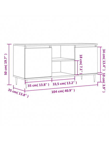Mobile Porta TV Bianco Lucido 104x35x50 cm in Legno Multistrato