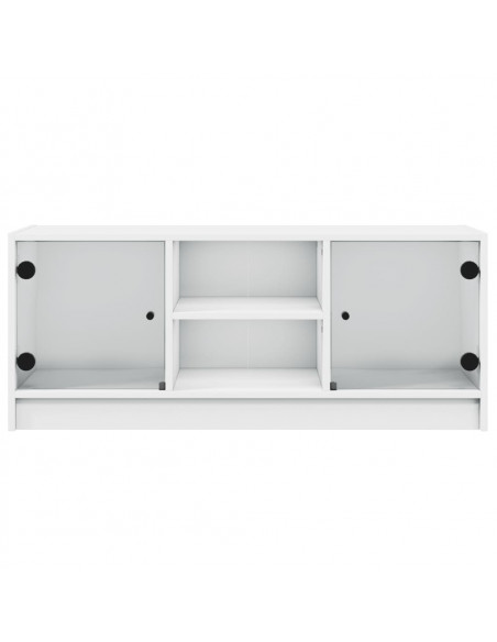 Mobile Porta TV con Ante in Vetro Bianco 102x37x42 cm