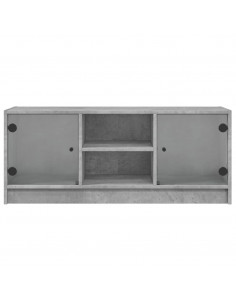 Mobile Porta TV con Ante in Vetro Grigio Cemento 102x37x42 cm