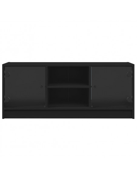 Mobile Porta TV con Ante in Vetro Nero 102x37x42 cm