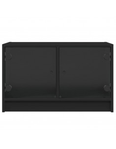 Mobile Porta TV con Ante in Vetro Nero 68x37x42 cm