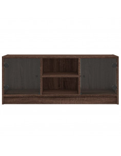 Mobile Porta TV con Ante in Vetro Rovere Marrone 102x37x42 cm