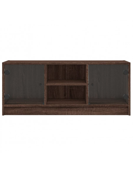 Mobile Porta TV con Ante in Vetro Rovere Marrone 102x37x42 cm