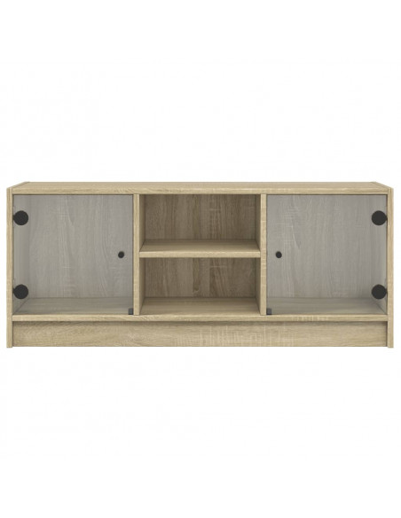 Mobile Porta TV con Ante in Vetro Rovere Sonoma 102x37x42 cm
